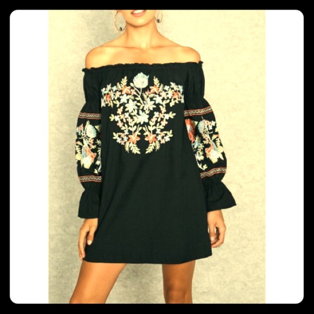 Free People Embroidered Bardot Dress/Tunic Top